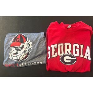 2 Georgia Bulldogs Men's T Shirts Size XL Grey and Red Champion and Hanes